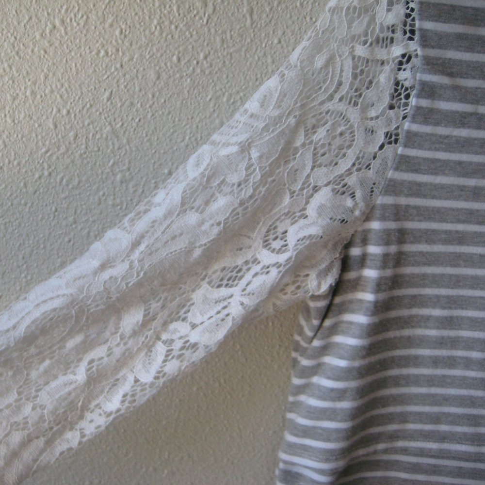 Milk Nursingwear Stripes Gray and White Top - Picture 3 of 9